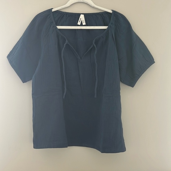 Pact Navy Blue Coastal Gauze Boho Popover Small - Picture 1 of 5
